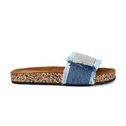 Women Denim Fringe Cork Slides (W-UV-03-NAVYBLUE)