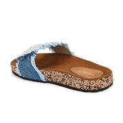 Women Denim Fringe Cork Slides (W-UV-03-NAVYBLUE)