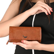 West Port Premium Leather Women Clutch Wallet (W-WT-AO-01-COGNAC)