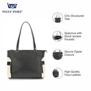 West Port Premium Tote Handbag for Women (WP-BOSS-BELLE-BLACK)