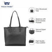 West Port Premium Tote Handbag for Women (WP-ELAN-BLACK)