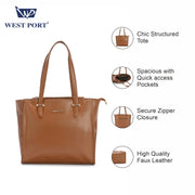West Port Premium Tote Handbag for Women (WP-ELAN-TAN)