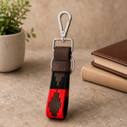 West Port Premium Leather Handcrafted Keychain (WP-KEYCHAIN-01-BLACK-RED)