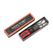 West Port Premium Leather Handcrafted Keychain (WP-KEYCHAIN-01-BLACK-RED)