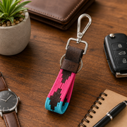 West Port Premium Leather Handcrafted Keychain (WP-KEYCHAIN-02-BLUE-PINK)