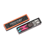 West Port Premium Leather Handcrafted Keychain (WP-KEYCHAIN-02-BLUE-PINK)