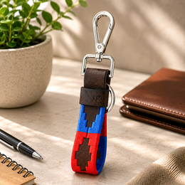 West Port Premium Leather Handcrafted Keychain (WP-KEYCHAIN-03-RED-BLUE)